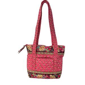 VNTG Vera Bradley Pink Pansy Shoulder Bucket Bag Zip Tote 2000s Retired Pattern